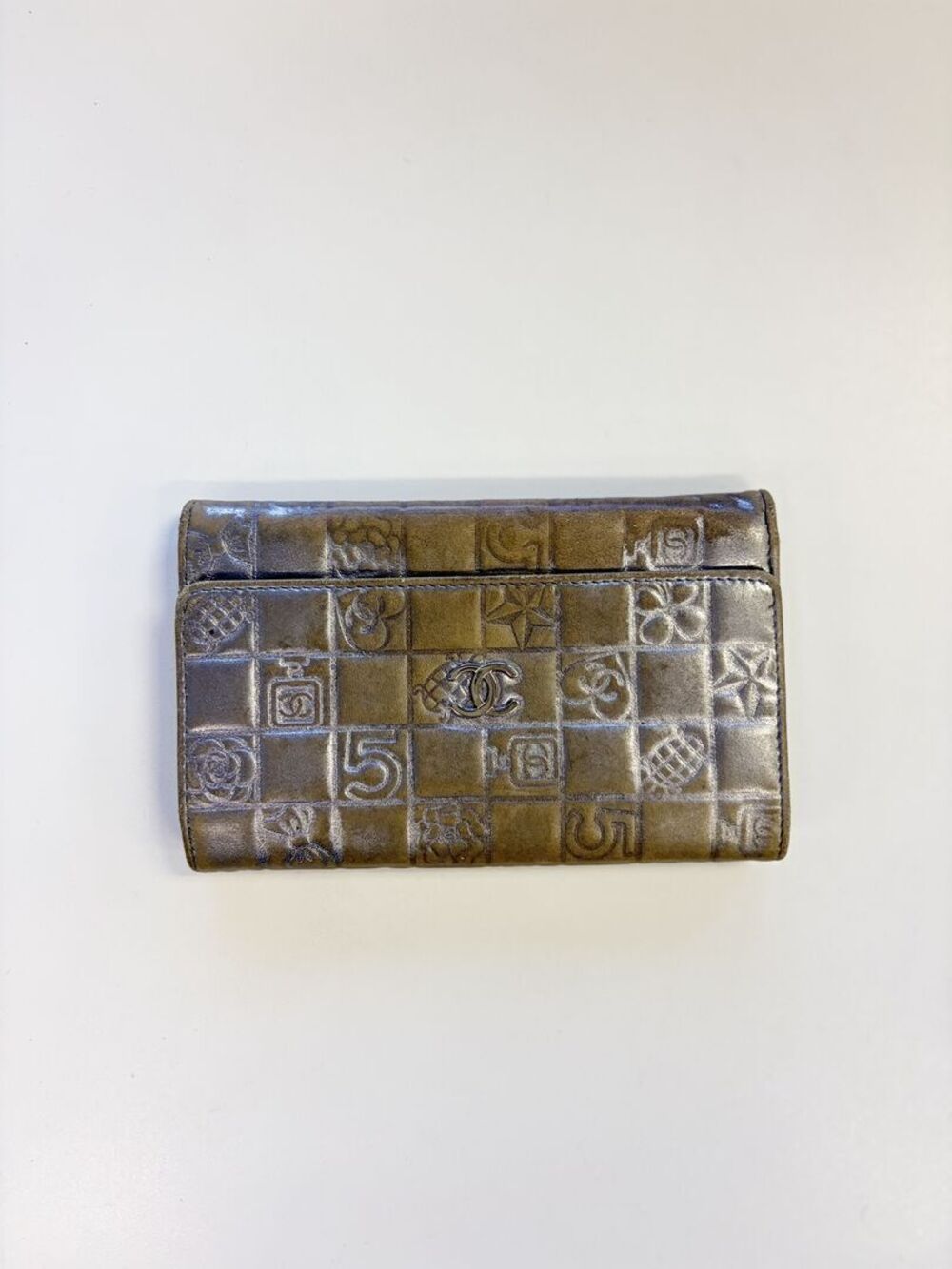 Chanel Icons Embossed Metallic Bronze Leather Long Wallet